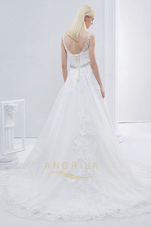 A-line V-neck Sleeveless Beading Wedding Dresses