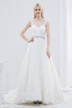 A-line V-neck Sleeveless Beading Wedding Dresses