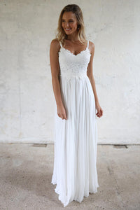 A-line Spaghetti Straps Lace Top Boho Beach Wedding Dresses