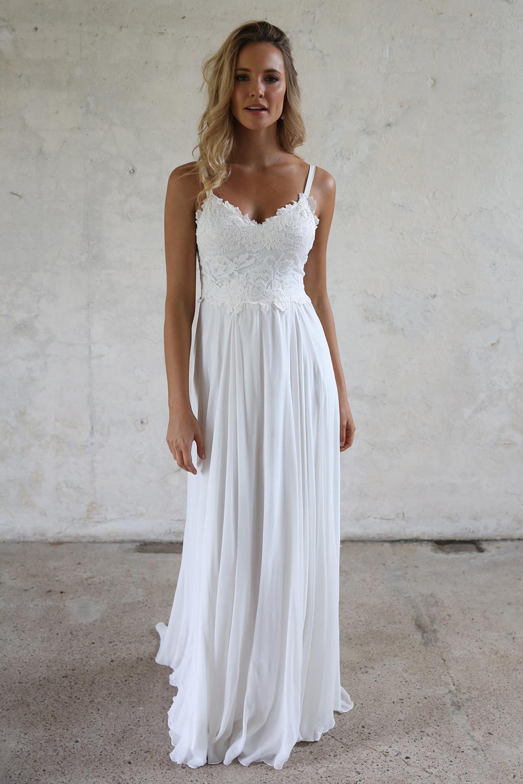 A-line Spaghetti Straps Lace Top Boho Beach Wedding Dresses Main image
