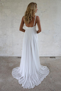 A-line Spaghetti Straps Lace Top Boho Beach Wedding Dresses