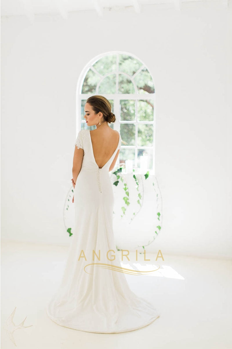 Elegant Scoop Cap Sleeves Mermaid Wedding Dresses