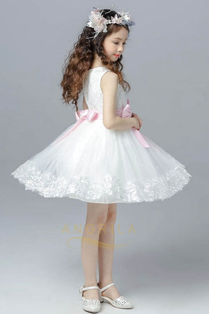 Knee-length Bows Lace & Tulle Flower Girl Dresses