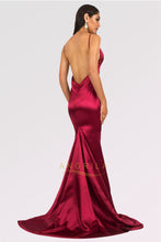 Long Mermaid V-neck Satin Backless Prom Dresses