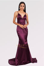 Long Mermaid V-neck Satin Backless Prom Dresses