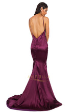 Long Mermaid V-neck Satin Backless Prom Dresses