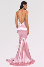 Long Mermaid V-neck Satin Backless Prom Dresses