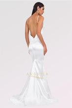Long Mermaid V-neck Satin Backless Prom Dresses
