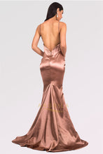 Long Mermaid V-neck Satin Backless Prom Dresses