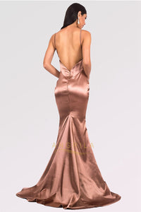 Long Mermaid V-neck Satin Backless Prom Dresses