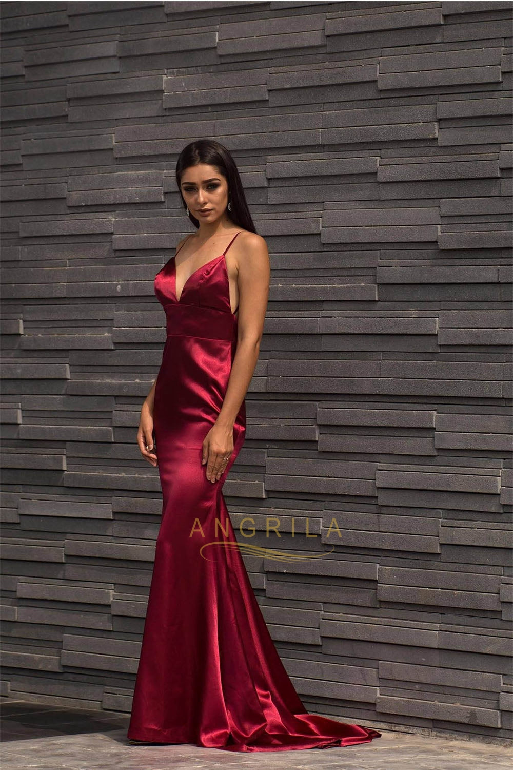 Long Mermaid V-neck Satin Backless Prom Dresses