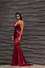 Long Mermaid V-neck Satin Backless Prom Dresses