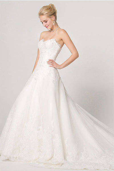 A-line Strapless Sweetheart Lace Applique Bridal Wedding Dresses