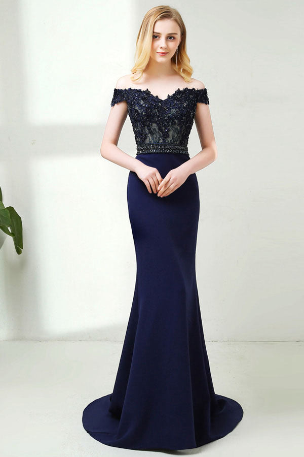 Off-the-Shoulder Lace Bodice Mermaid Evening Dresses