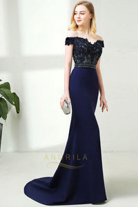 Off-the-Shoulder Lace Bodice Mermaid Evening Dresses