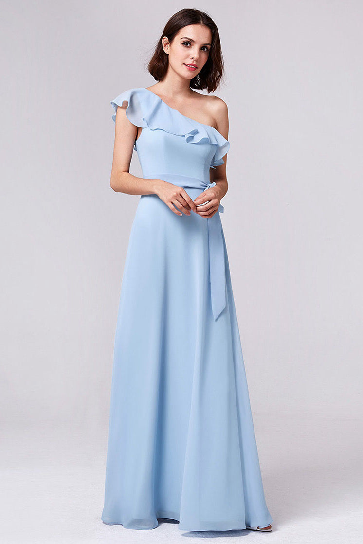 One-shoulder A-line/Princess Long Chiffon Bridesmaid Dresses