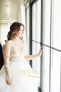 Plus Size Wedding Dresses with Lace Applique and Long Sleeves