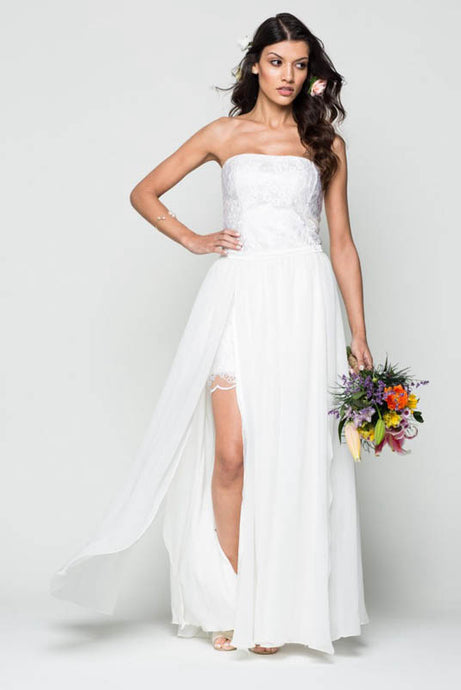 Strapless Lace Wedding Dresses With Slit Skirt