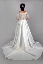 Fabulous A-Line Appliqued Satin Long Sleeves Lace Wedding Dress