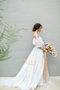 A-line/Princess Off-the-shoulder Sweep Train Wedding Dresses