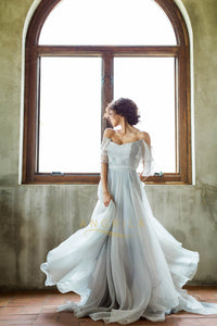 A-line/Princess Off-the-shoulder Sweep Train Wedding Dresses