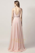 A-line/Princess V-neck Beading Long Formal Prom Dresses
