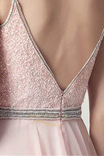 A-line/Princess V-neck Beading Long Formal Prom Dresses