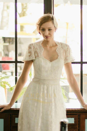 Short Sleeves Floor-length Lace Wedding Dresses