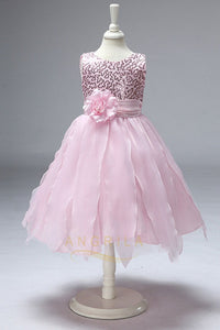 A-line Sequined Top Bodice Knee-length Flower Girl Dresses