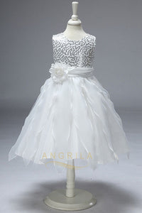 A-line Sequined Top Bodice Knee-length Flower Girl Dresses
