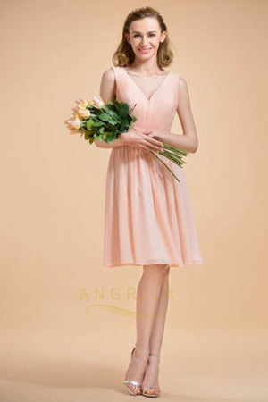 A-line V-neck Knee-length Chiffon Bridesmaid Dress