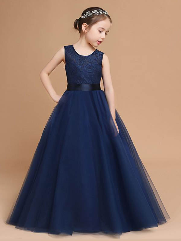 Tulle A-Line Flower Girl Dress with Lace Bodice and Back Bow