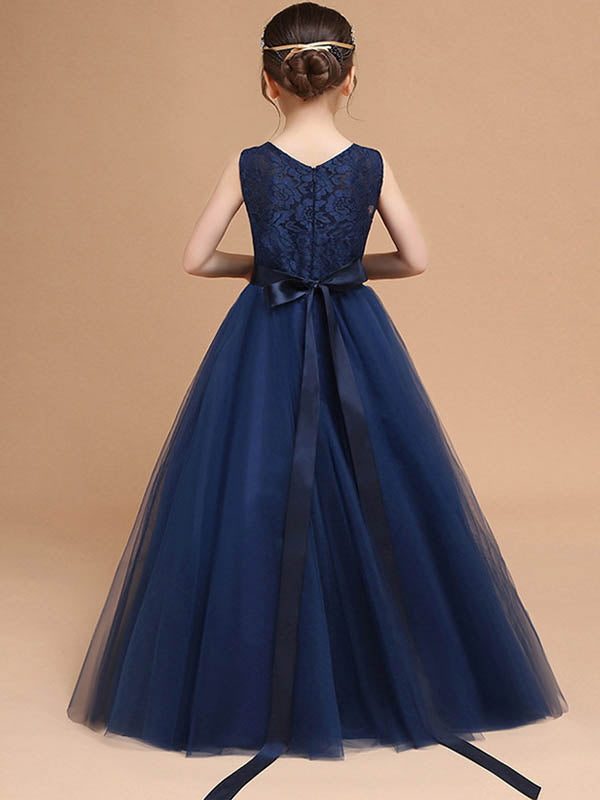 Tulle A-Line Flower Girl Dress with Lace Bodice and Back Bow