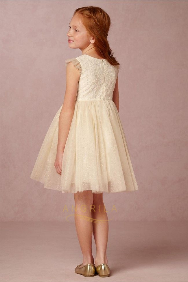 A-Line Cap Sleeves Tulle Short Flower Girl Dresses