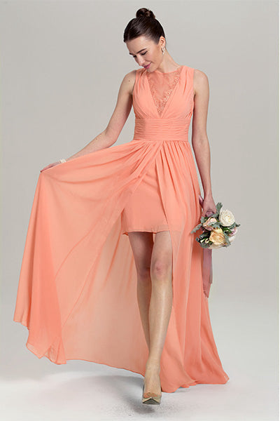 A-line Sleeveless Front Split Long Chiffon Bridesmaid Dresses