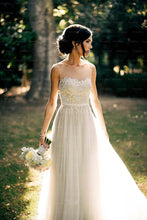 Princess Illusion Sweep Train Organza Tulle Wedding Dress With Lace