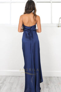 Spaghetti Straps Deep V-neck High Low Homecoming Dresses