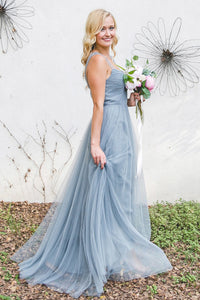 Chic Tulle Bridesmaid Dresses with Sheer Illusion Sleeves