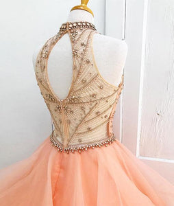 Fabulous Ball Gown High Neck Floor-length Sleeveless Tulle Prom Dresses