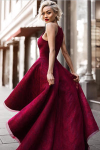 Sexy High Low Burgundy Prom Dresses with Halter Unique Elastic Satin