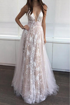 Open-Back Lace and Tulle A-Line Wedding Dress