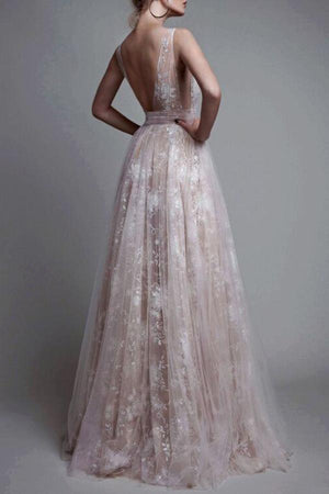 Open-Back Lace and Tulle A-Line Wedding Dress