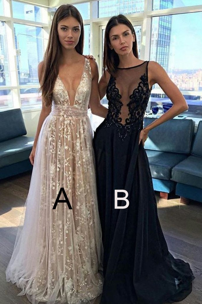 Open-Back Lace and Tulle A-Line Evening Dress