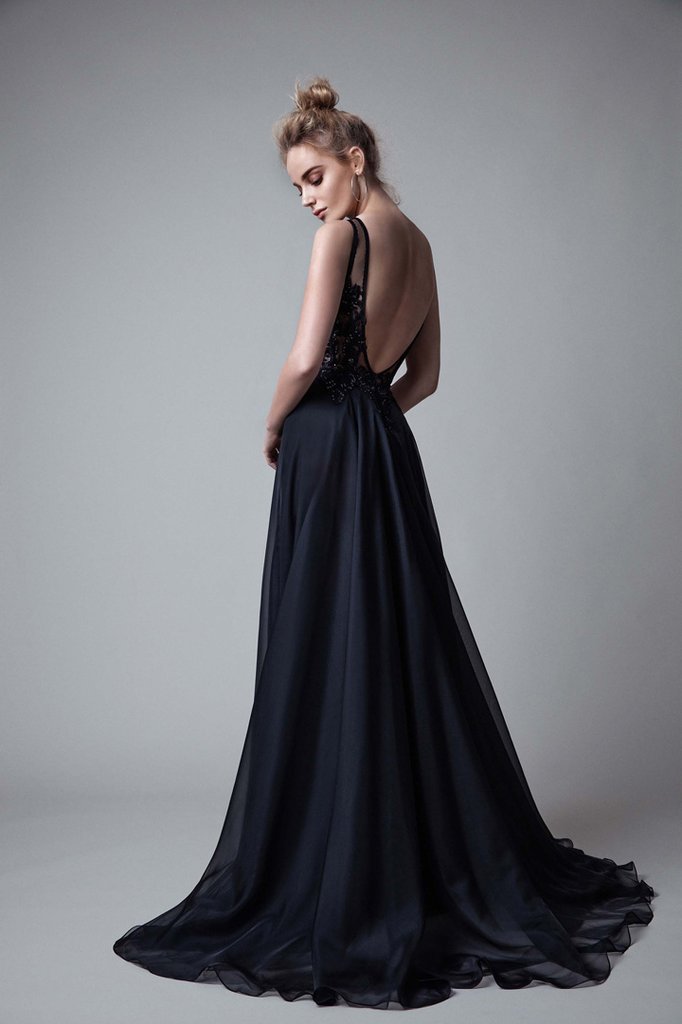 Open-Back Lace and Tulle A-Line Evening Dress