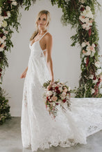 Stunning A-line Spaghetti Straps Split Lace Boho Long Beach Wedding Dresses