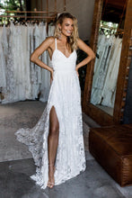 Stunning A-line Spaghetti Straps Split Lace Boho Long Beach Wedding Dresses