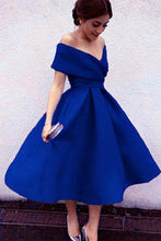 Vintage A-line Cap Sleeves Satin Tea Length Prom Dress