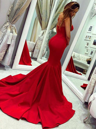 Custom Mermaid Long Red Prom Dresses