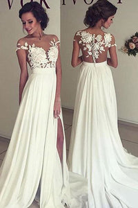 Appliqued Sweep Train Sweetheart Chiffon Wedding Dresses