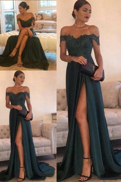 Sexy Leg Slit Long Prom Dresses Lace Off-the-Shoulder Evening Gowns Secondary image